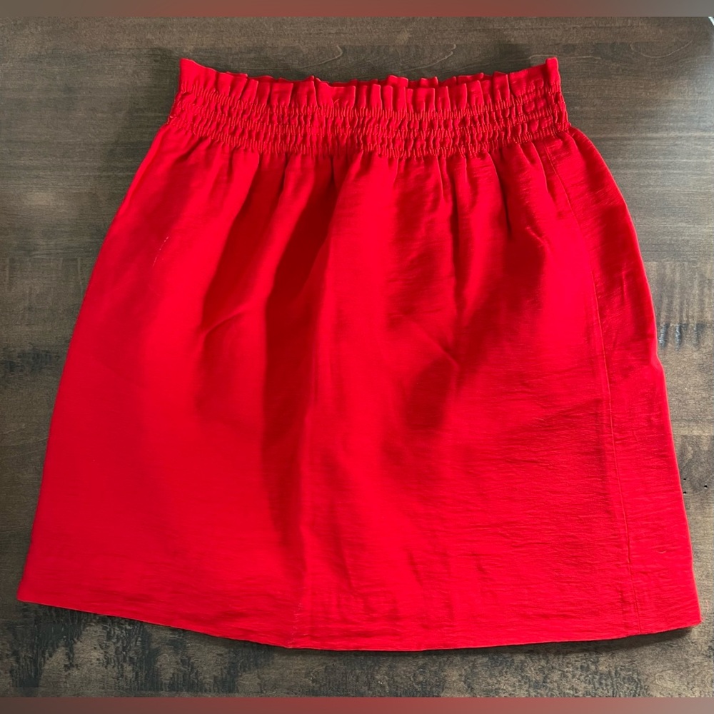 J. Crew Red Smocked A-Line Mini Skirt